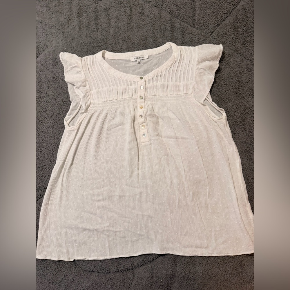 Rose Olive Top Women Flutter Sleeve Swiss Dot Peasant Milkmaid Blouse Boho XL